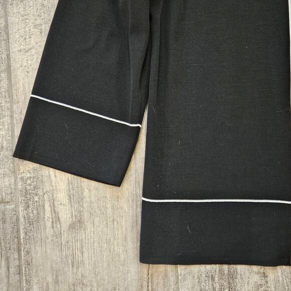 Ming Wang Cardigan Womens Size XS Black Open Front Pink Ribbon Grommet Trim - Picture 6 of 11